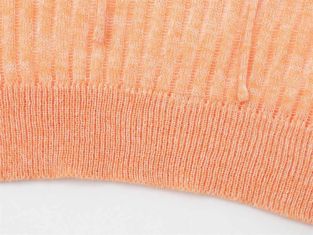 Heathered Open-Knit Sweater with Bow Placket