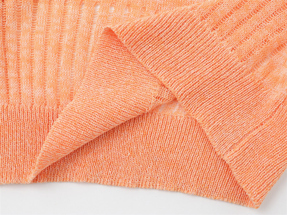 Heathered Open-Knit Sweater with Bow Placket