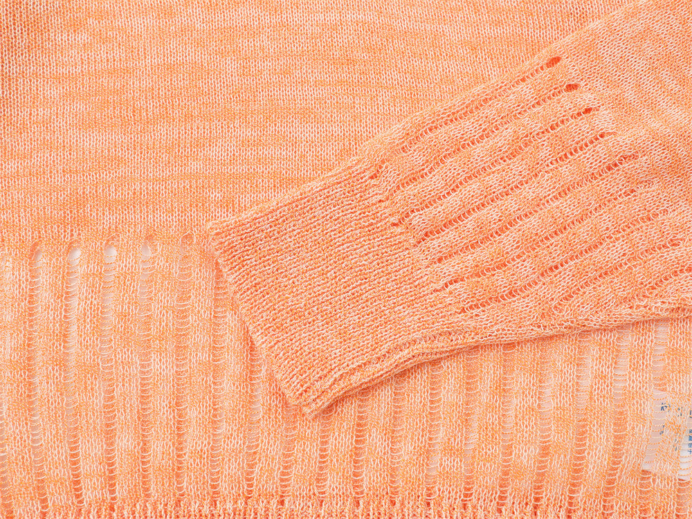 Heathered Open-Knit Sweater with Bow Placket