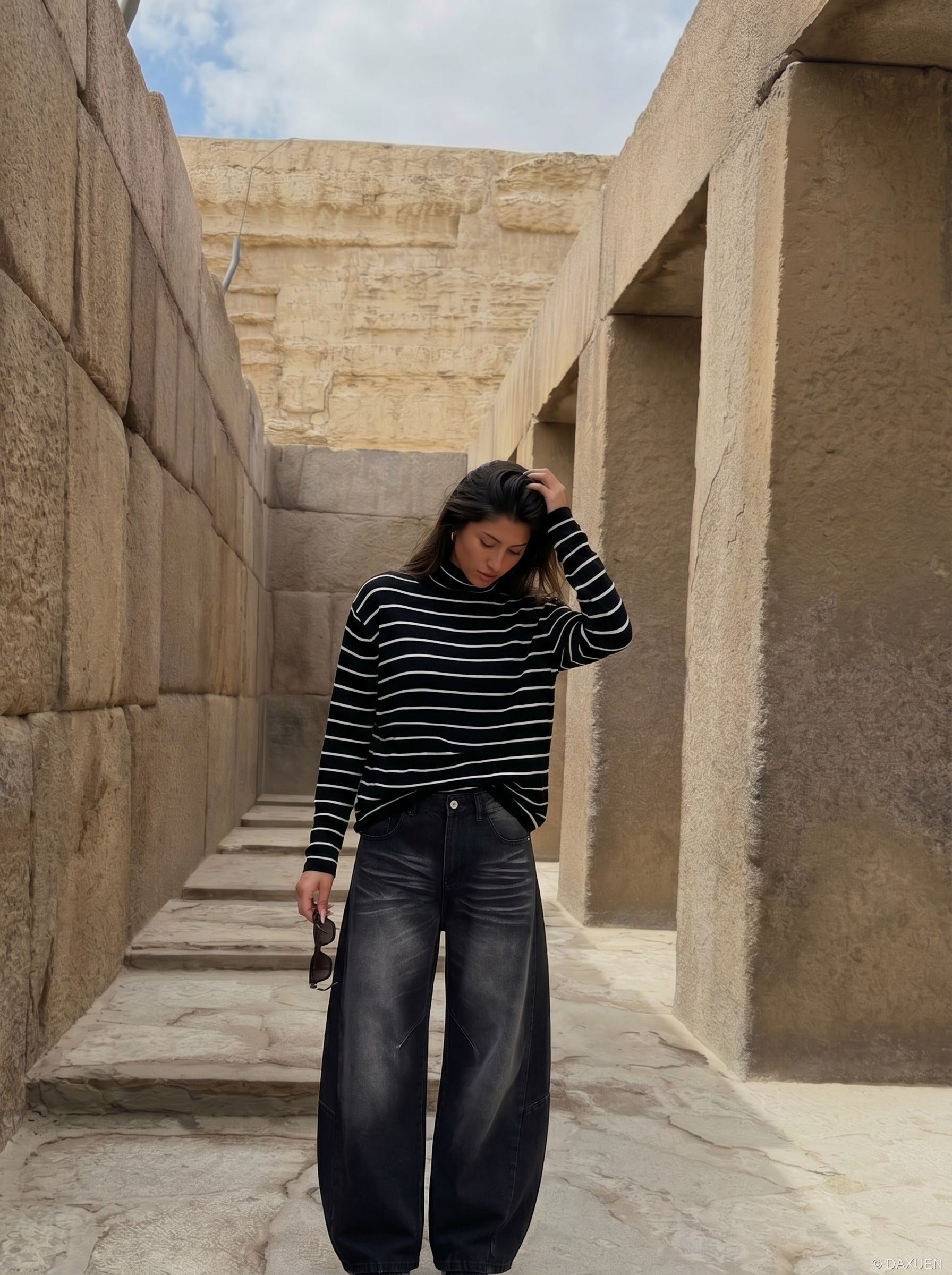 High-Waisted Barrel-Leg Jeans