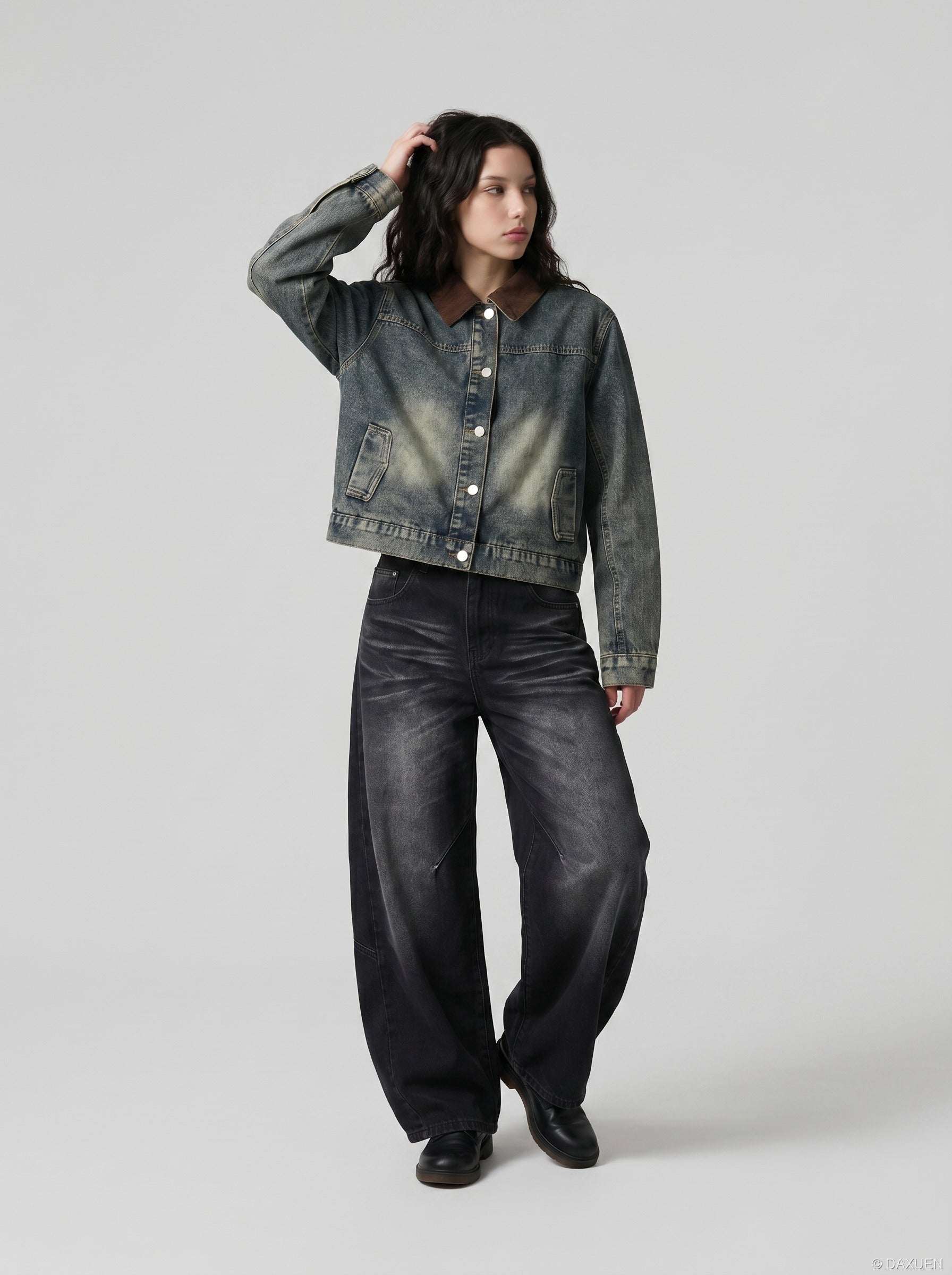 High-Waisted Barrel-Leg Jeans