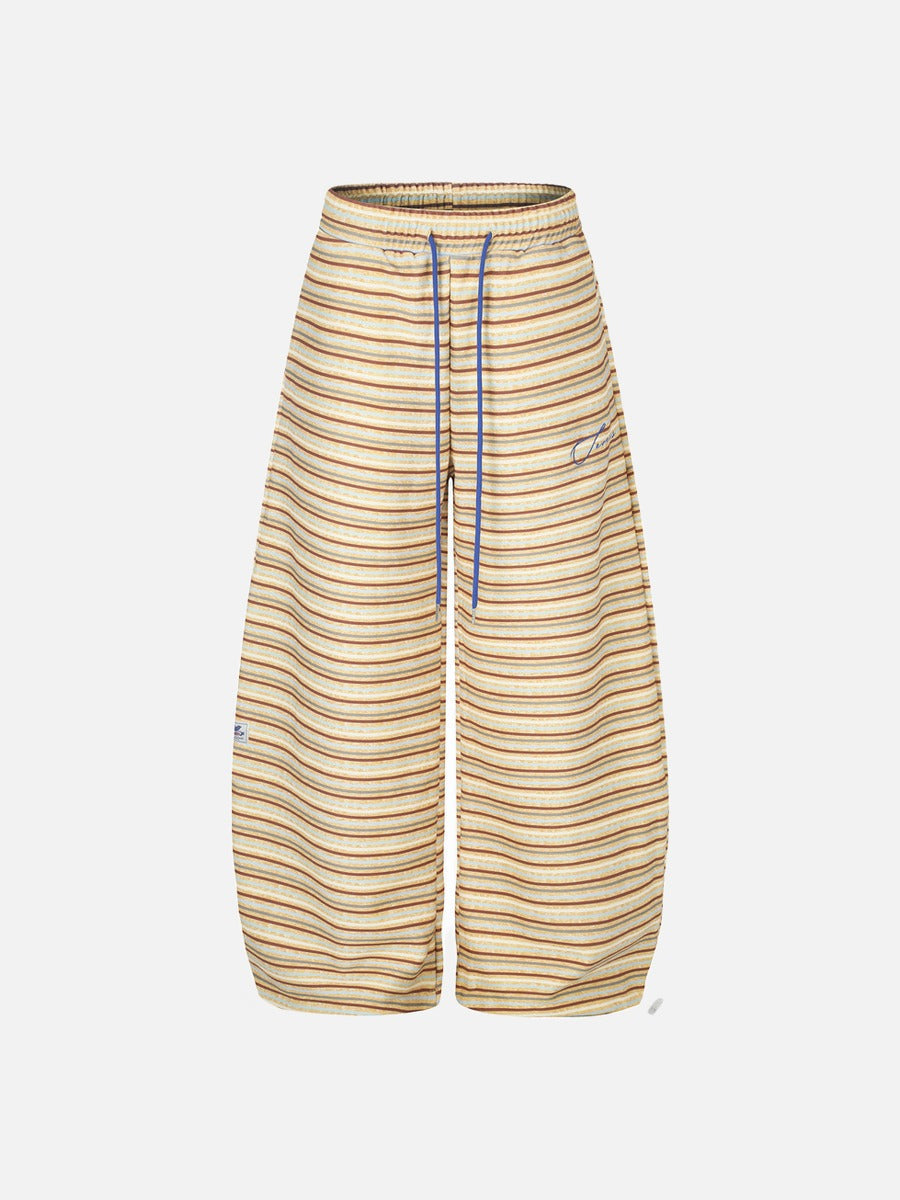 DAXUEN light beige and grey horizontal stripe wide-leg trousers