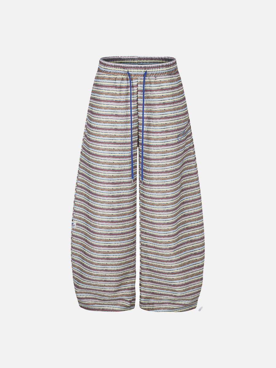 DAXUEN light beige and grey horizontal stripe wide-leg trousers