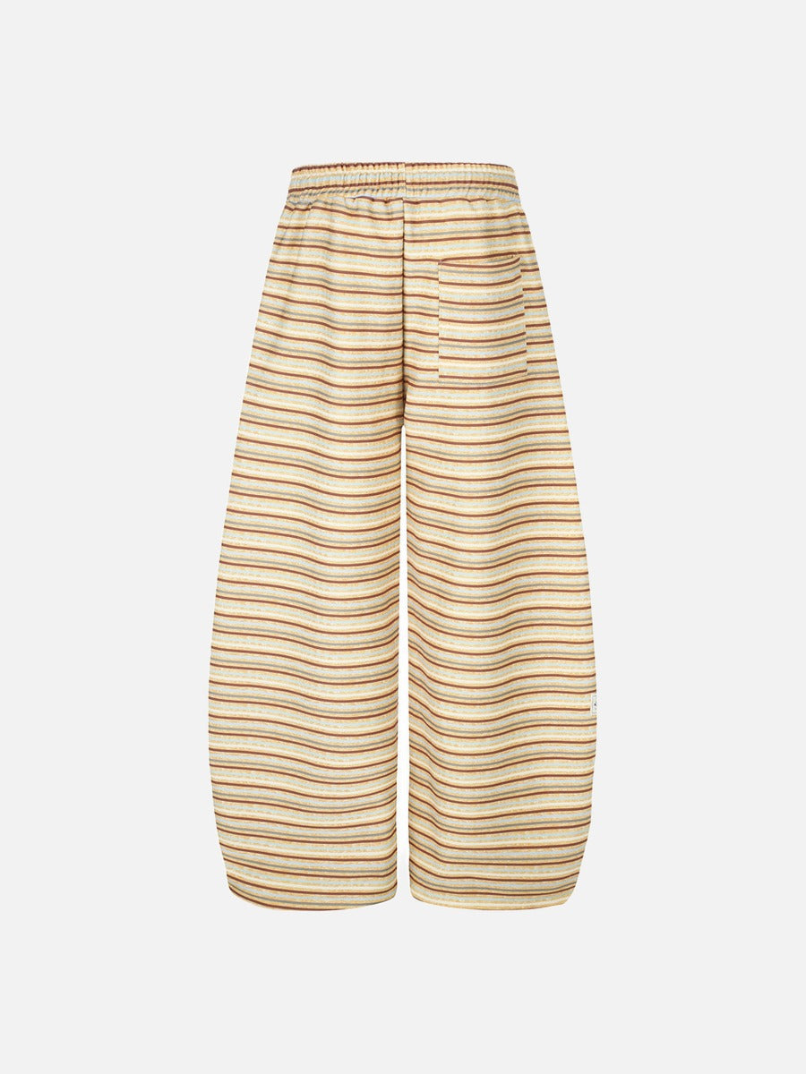 DAXUEN light beige and grey horizontal stripe wide-leg trousers