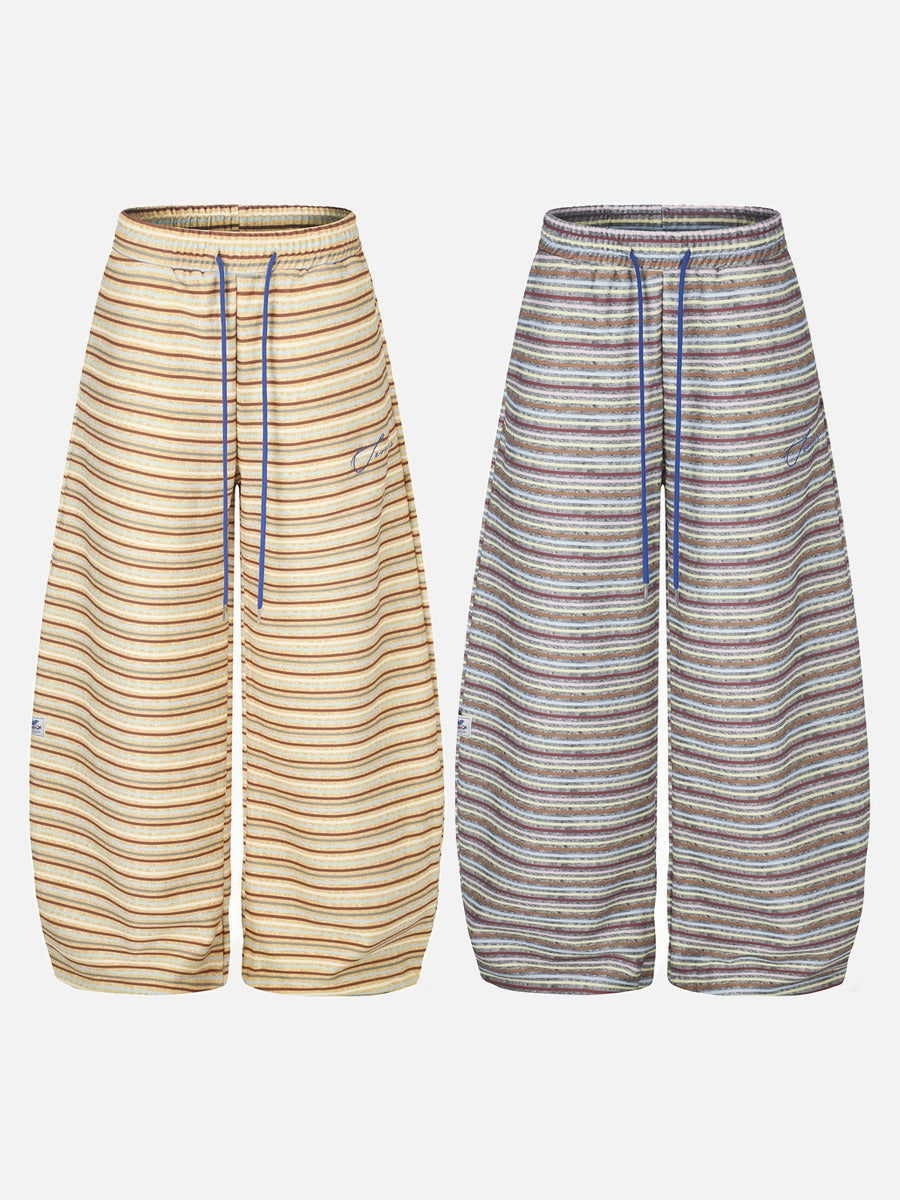 DAXUEN light beige and grey horizontal stripe wide-leg trousers