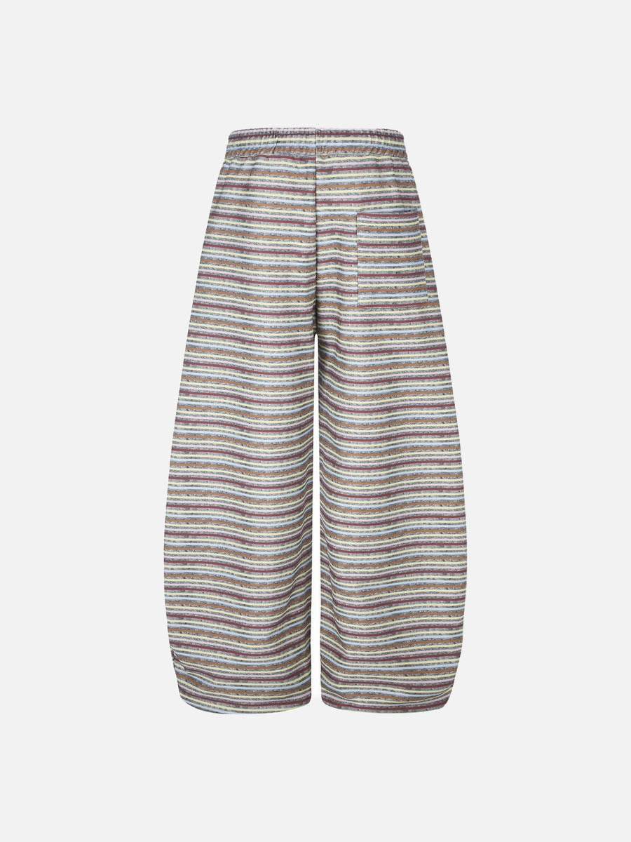 DAXUEN light beige and grey horizontal stripe wide-leg trousers