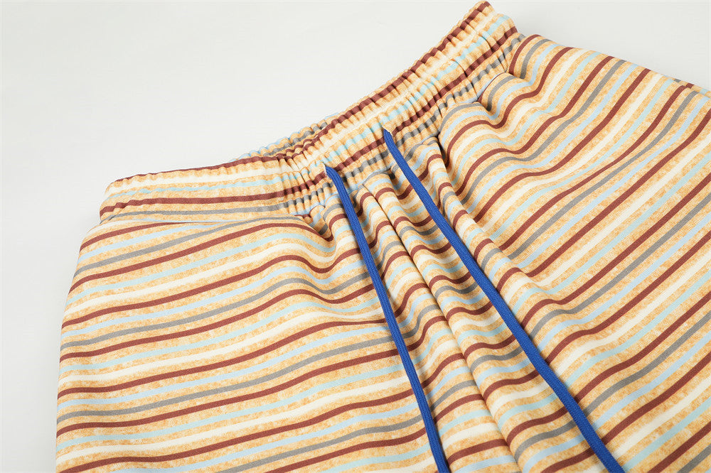DAXUEN light beige and grey horizontal stripe wide-leg trousers
