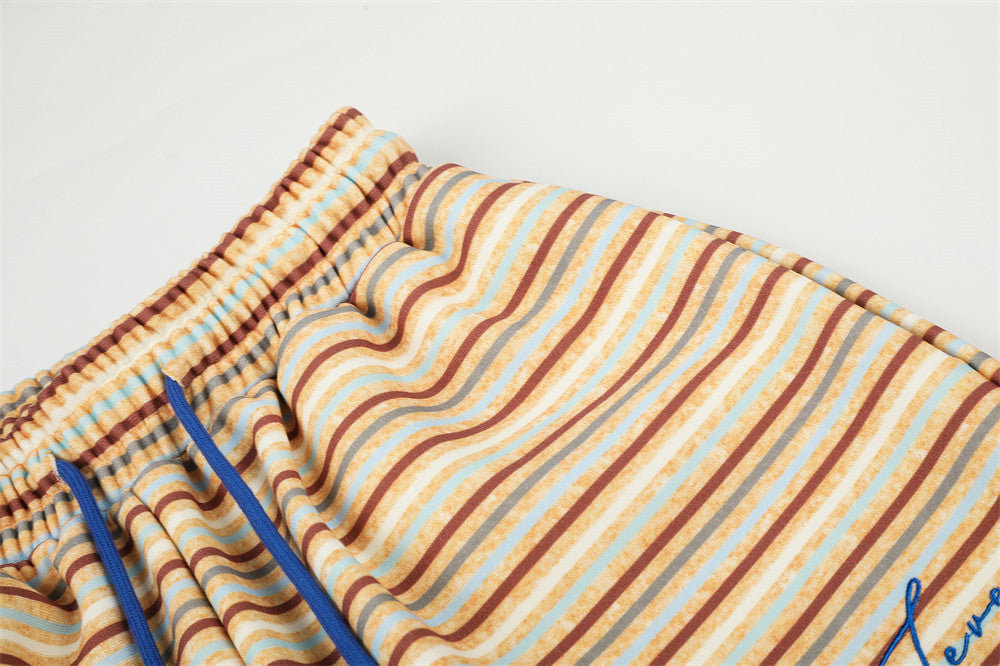 DAXUEN light beige and grey horizontal stripe wide-leg trousers
