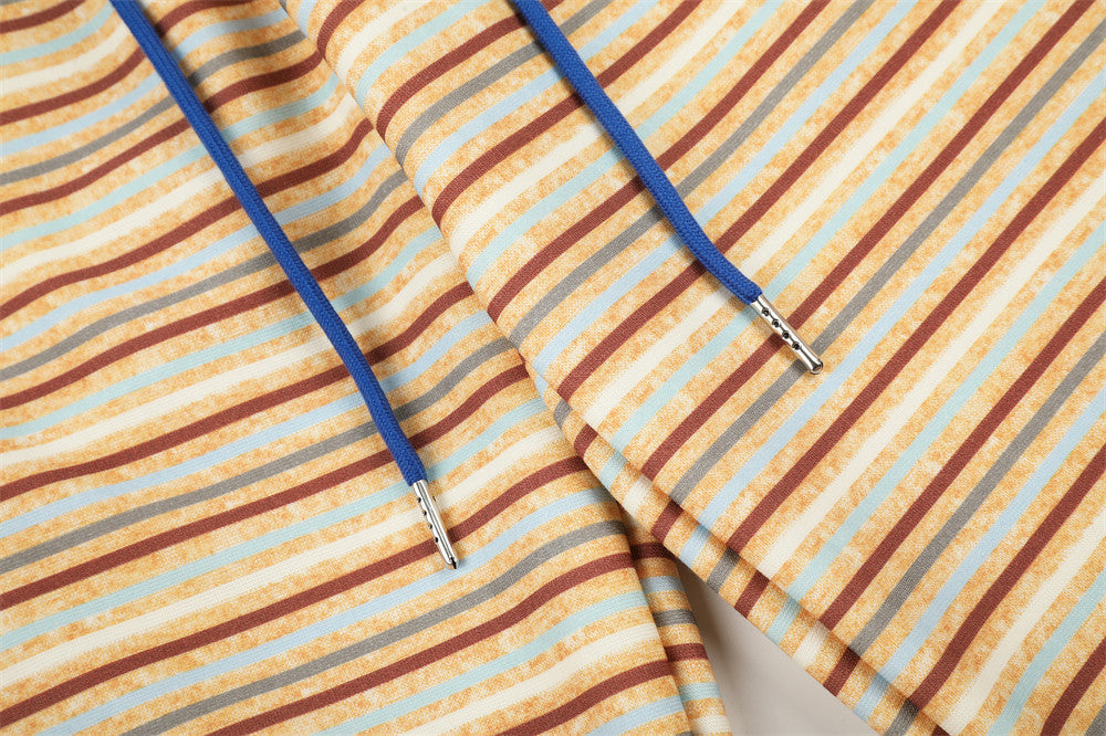 DAXUEN light beige and grey horizontal stripe wide-leg trousers