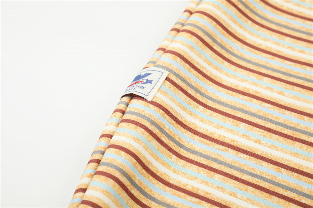 DAXUEN light beige and grey horizontal stripe wide-leg trousers