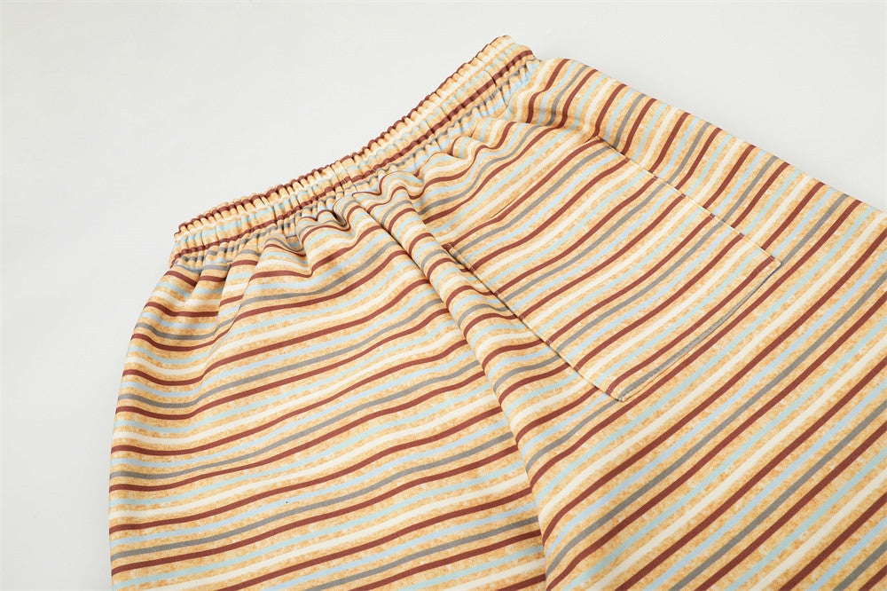 DAXUEN light beige and grey horizontal stripe wide-leg trousers