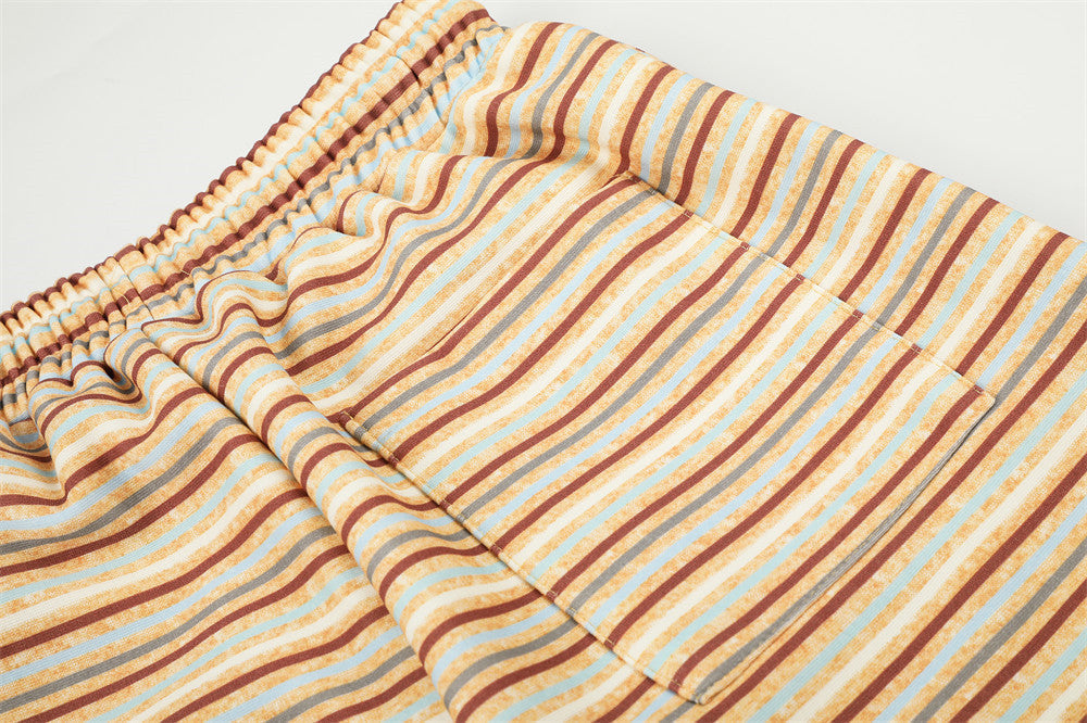 DAXUEN light beige and grey horizontal stripe wide-leg trousers
