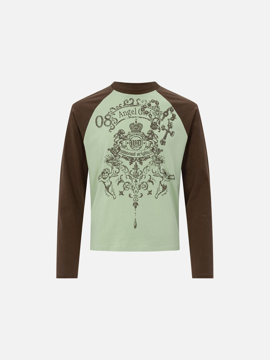 DAXUEN white long-sleeve intricate heraldic graphic t-shirt