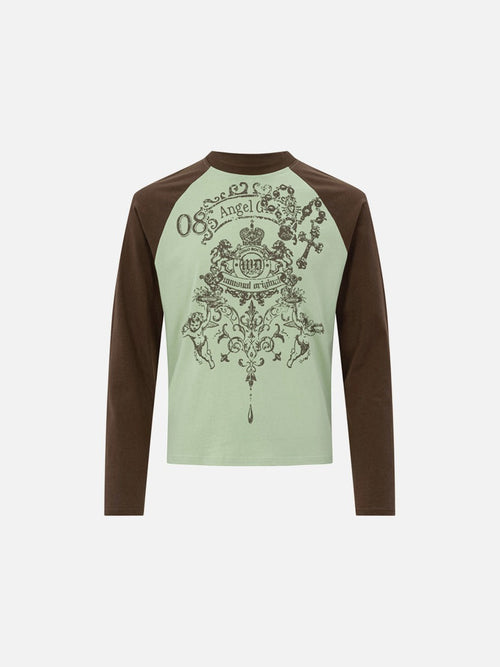 T-shirt à manches longues avec motif héraldique complexe - Café vert / S