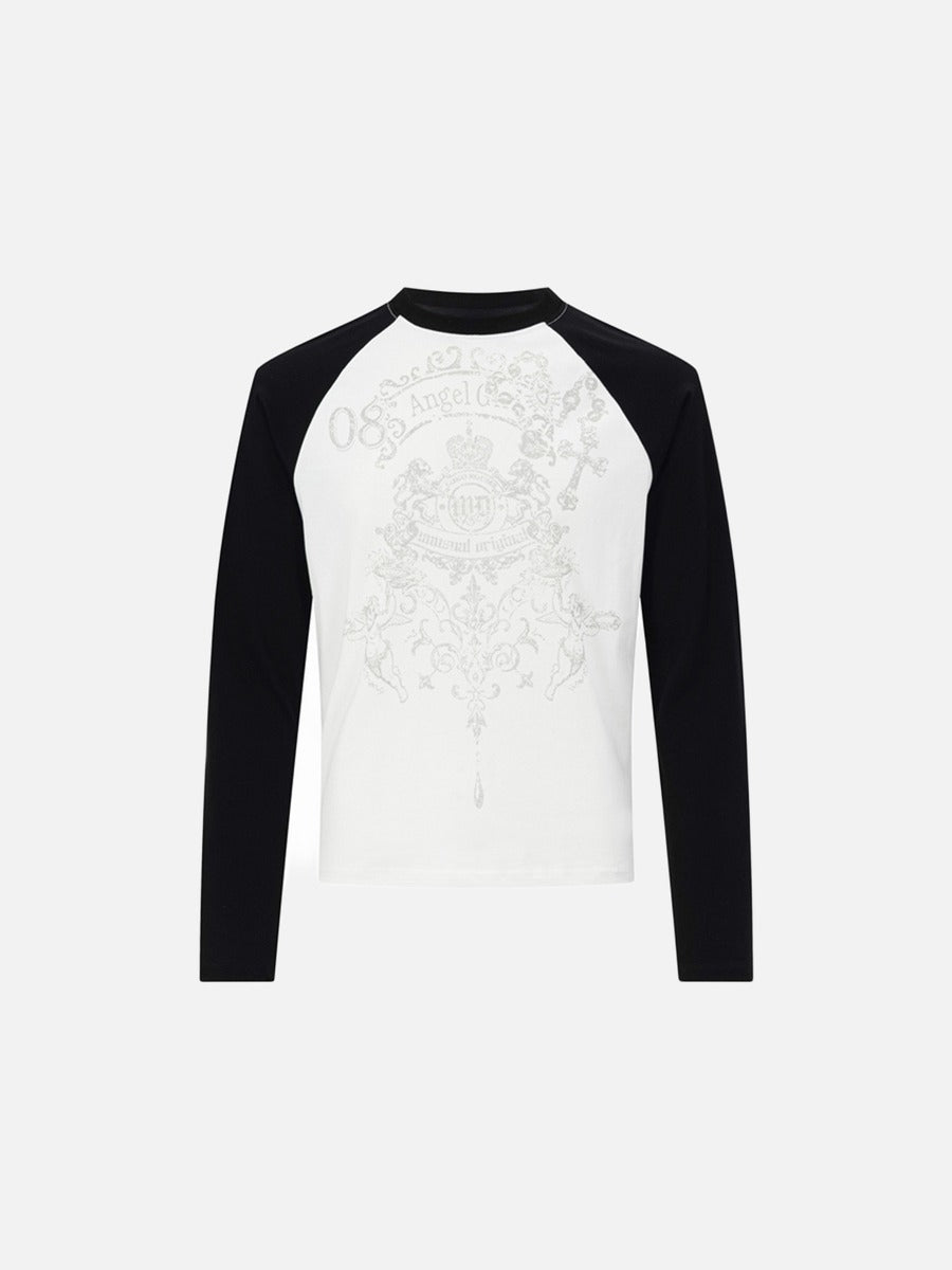 DAXUEN white long-sleeve intricate heraldic graphic t-shirt