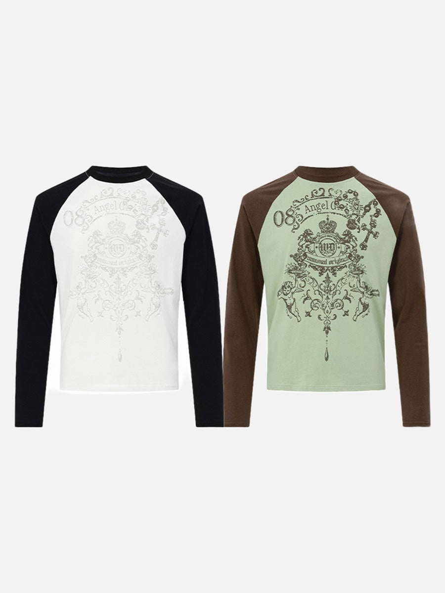 DAXUEN white long-sleeve intricate heraldic graphic t-shirt