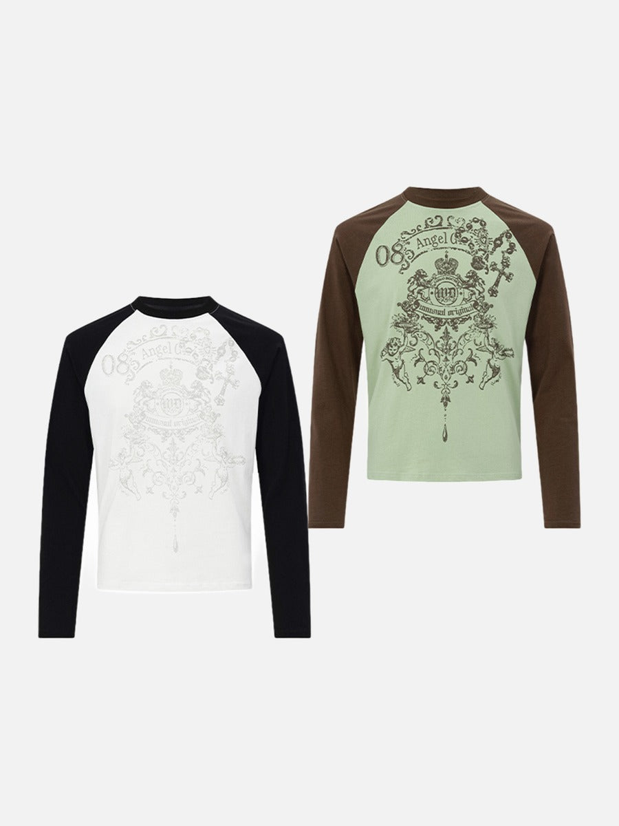 DAXUEN white long-sleeve intricate heraldic graphic t-shirt