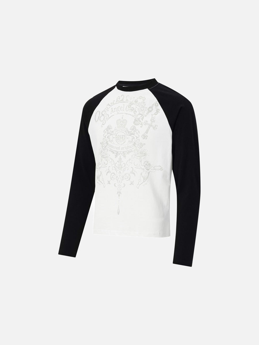 DAXUEN white long-sleeve intricate heraldic graphic t-shirt