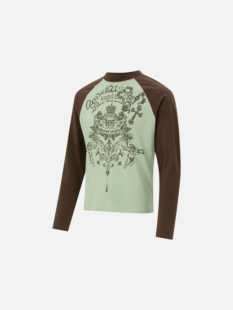 DAXUEN white long-sleeve intricate heraldic graphic t-shirt