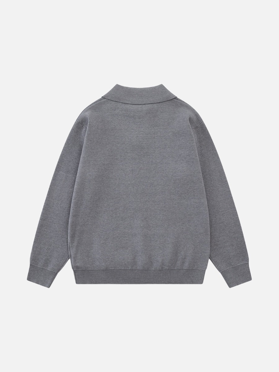 DAXUEN grey large argyle pattern long-sleeve polo sweater