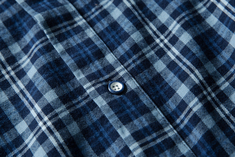 DAXUEN dark blue denim and plaid layered look shirt