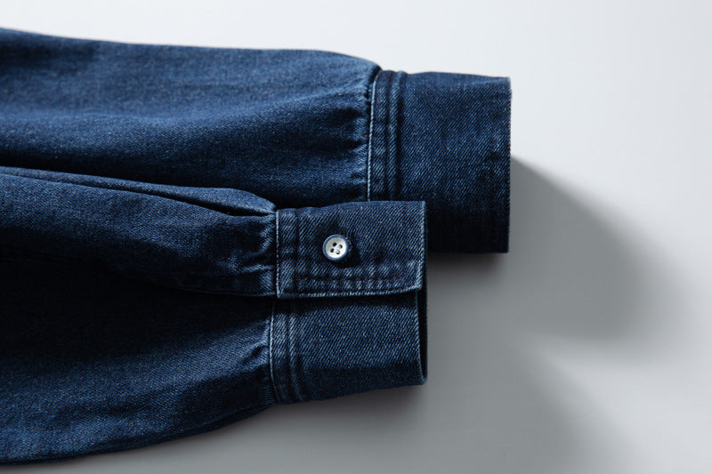 DAXUEN dark blue denim and plaid layered look shirt