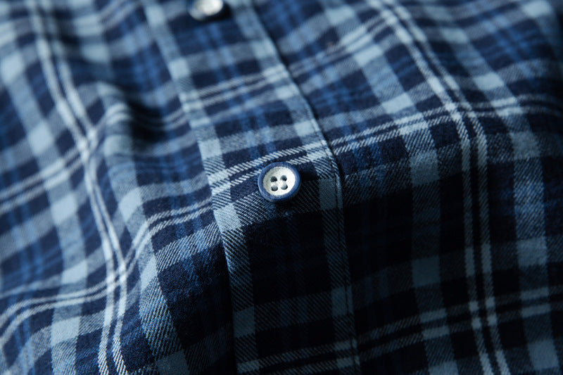 DAXUEN dark blue denim and plaid layered look shirt