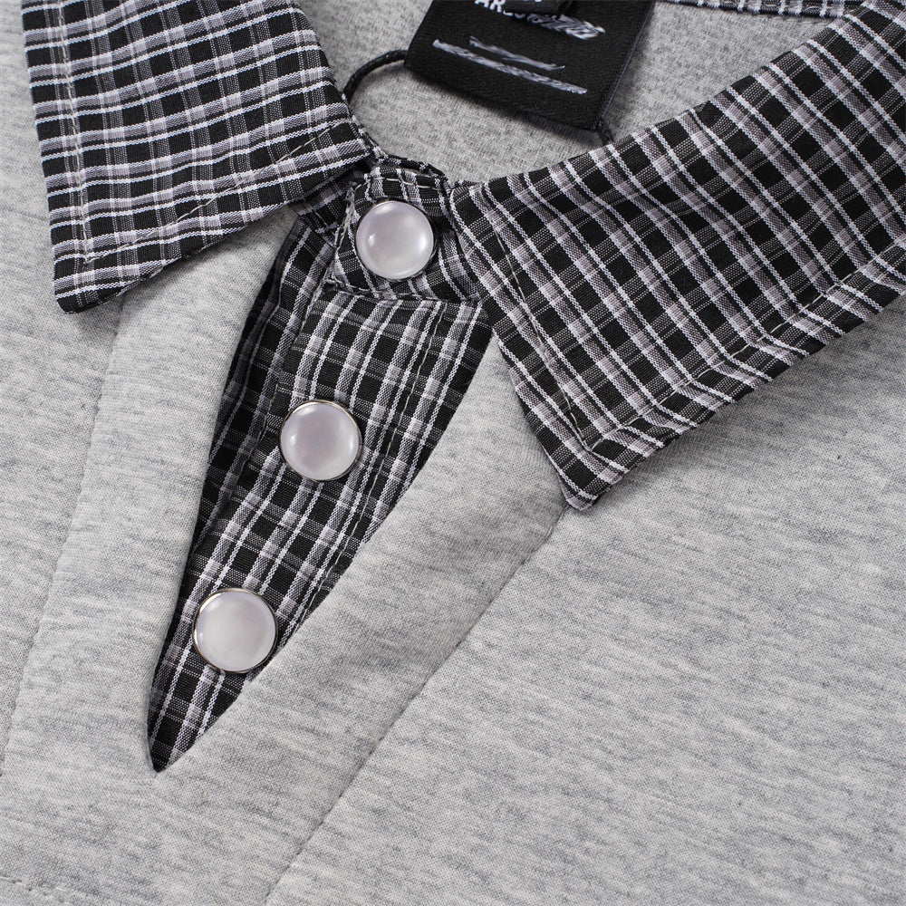 DAXUEN black layered collar plaid check sweatshirt