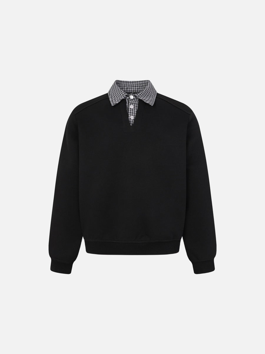 DAXUEN black layered collar plaid check sweatshirt