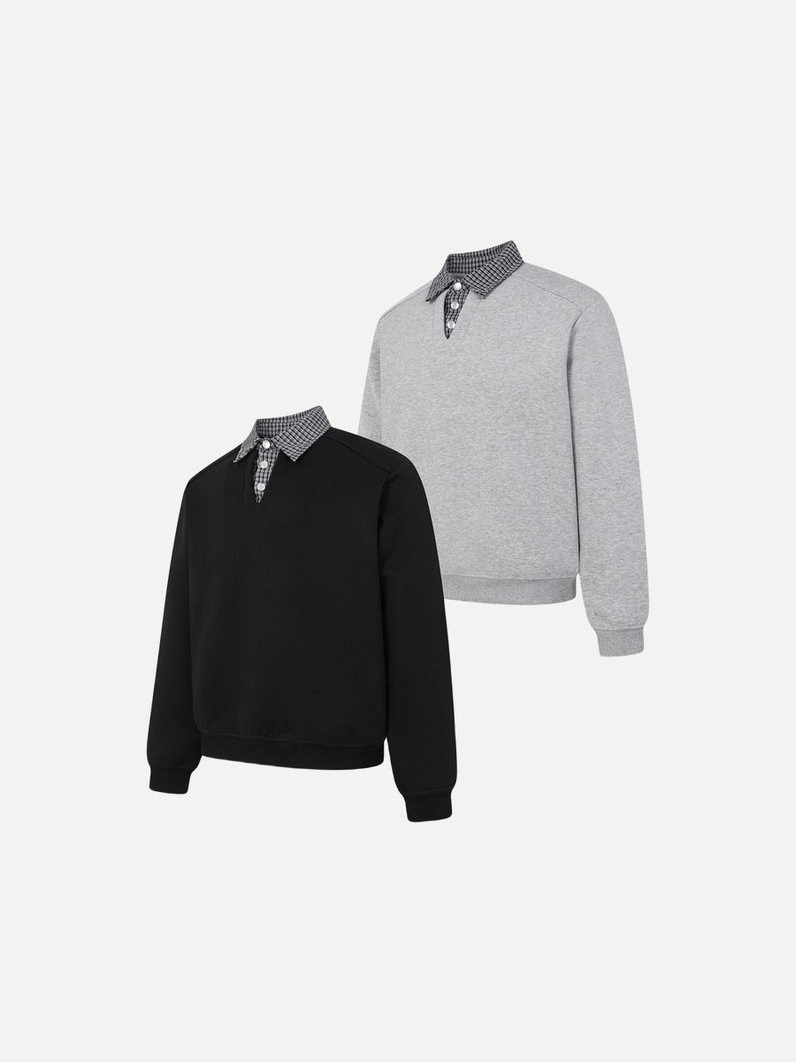 DAXUEN black layered collar plaid check sweatshirt