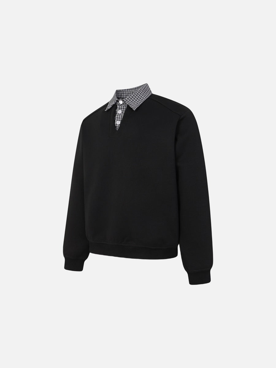 DAXUEN black layered collar plaid check sweatshirt