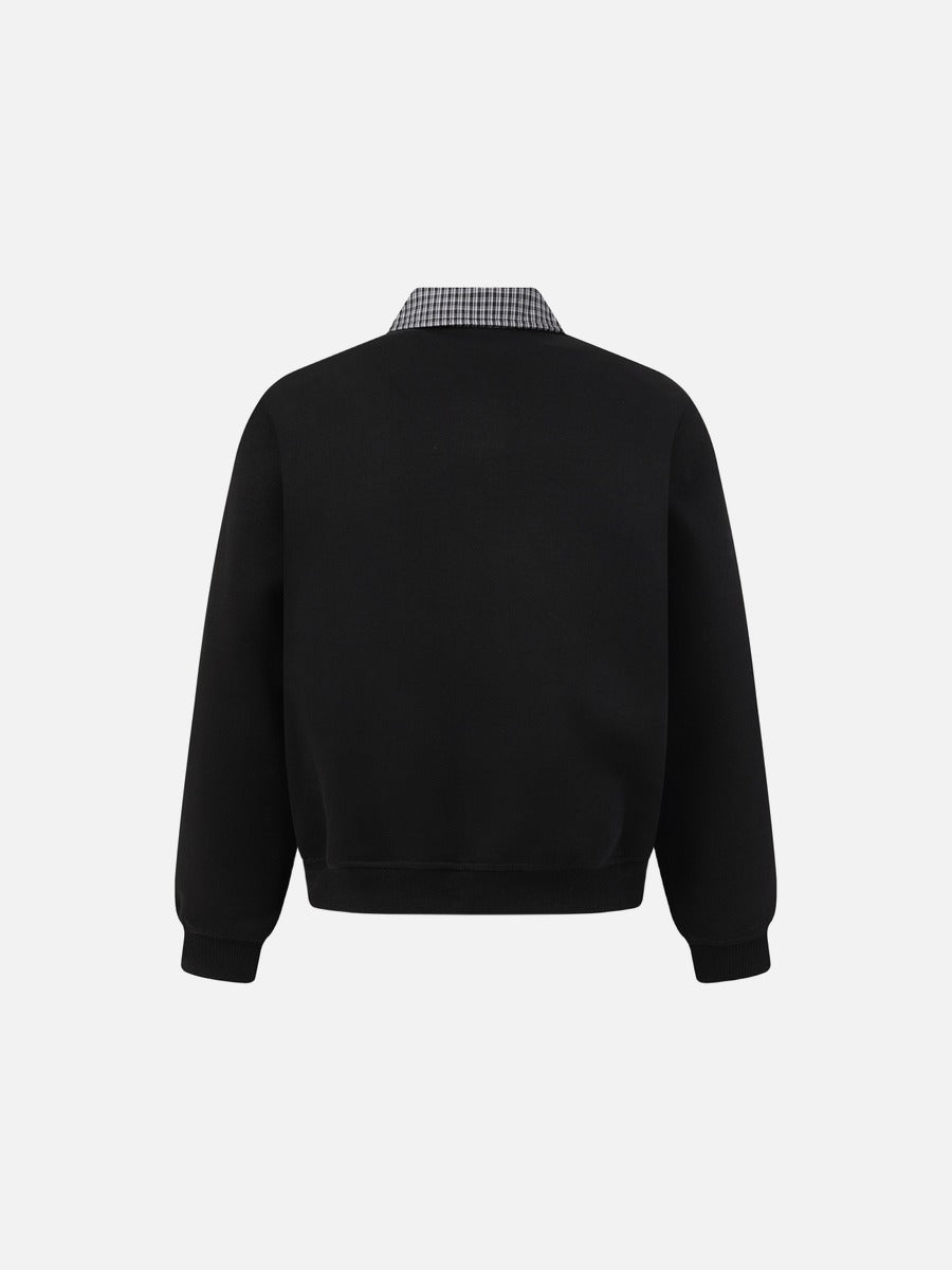 DAXUEN black layered collar plaid check sweatshirt