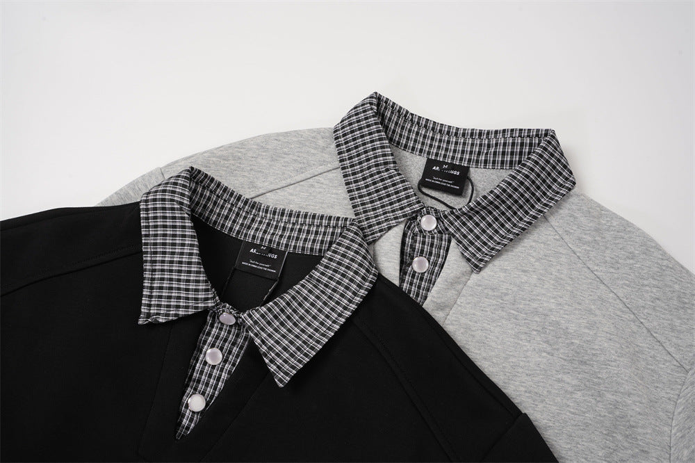 DAXUEN black layered collar plaid check sweatshirt