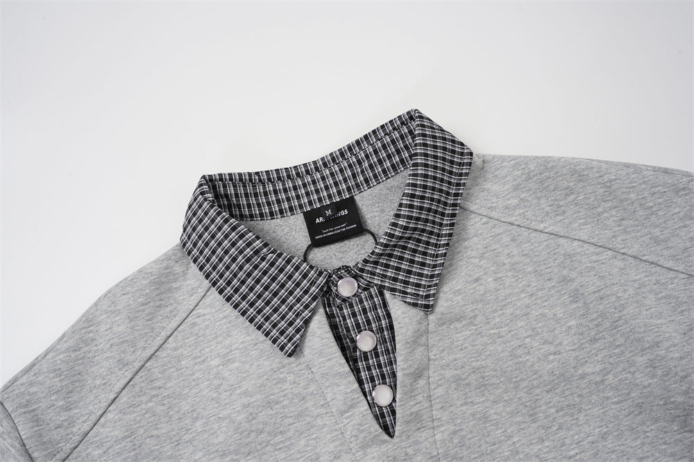 DAXUEN black layered collar plaid check sweatshirt