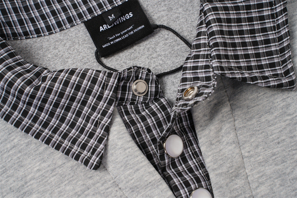 DAXUEN black layered collar plaid check sweatshirt