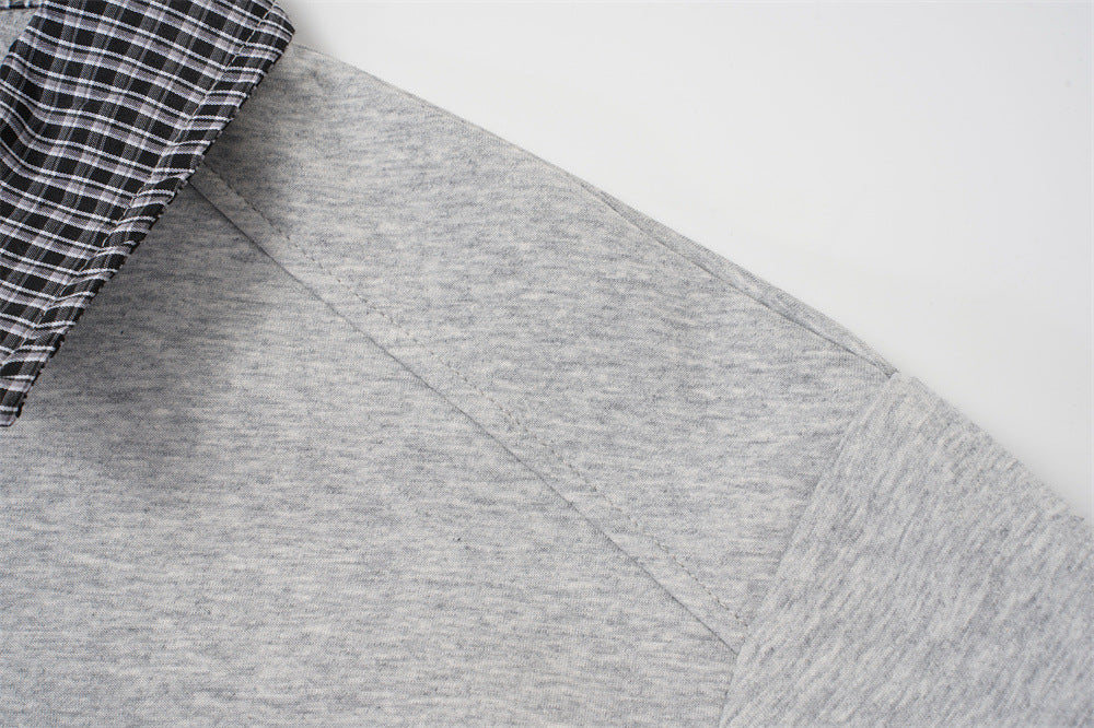 DAXUEN black layered collar plaid check sweatshirt