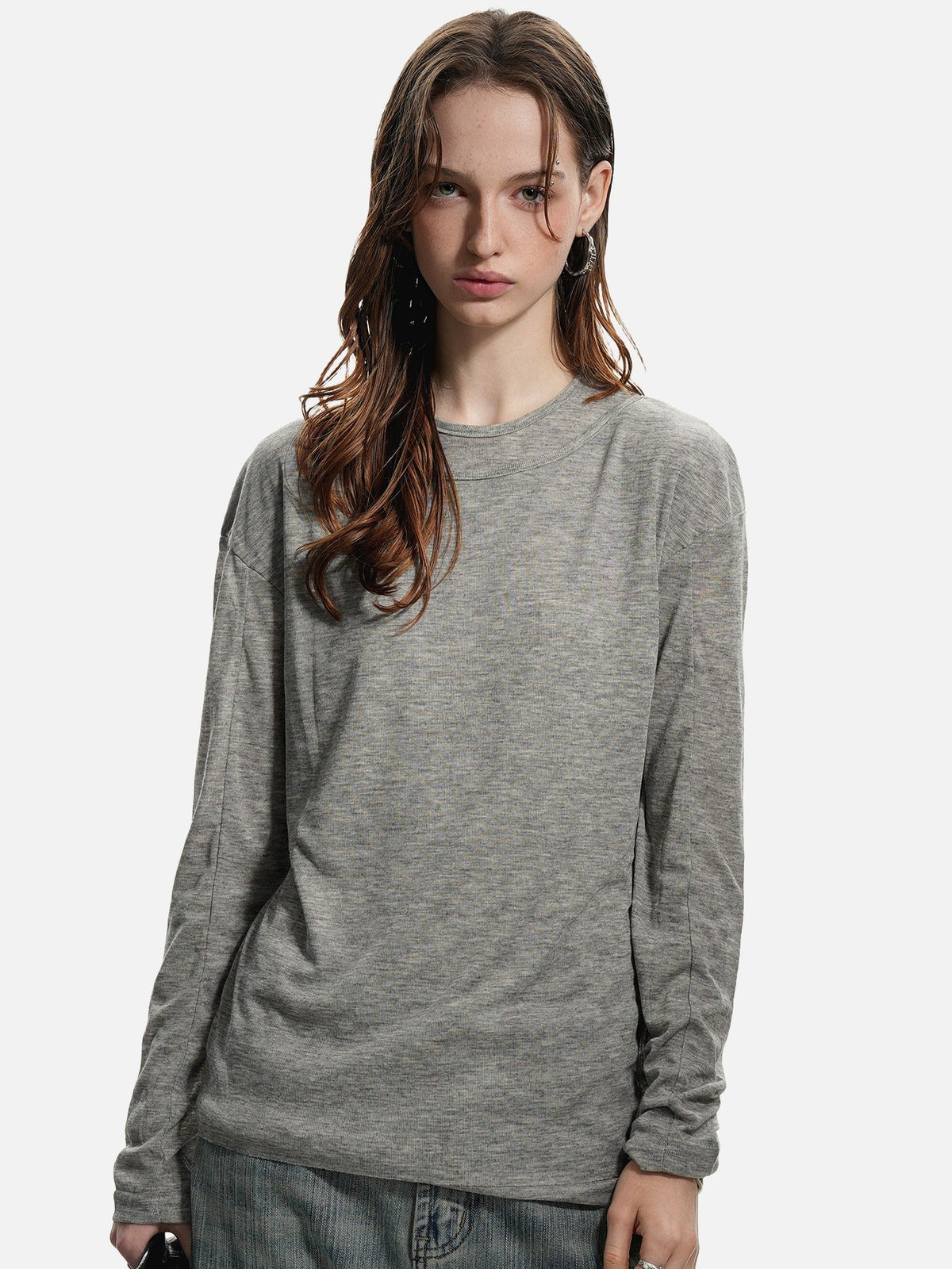 Layered Edge Black Knit Long Sleeve Top