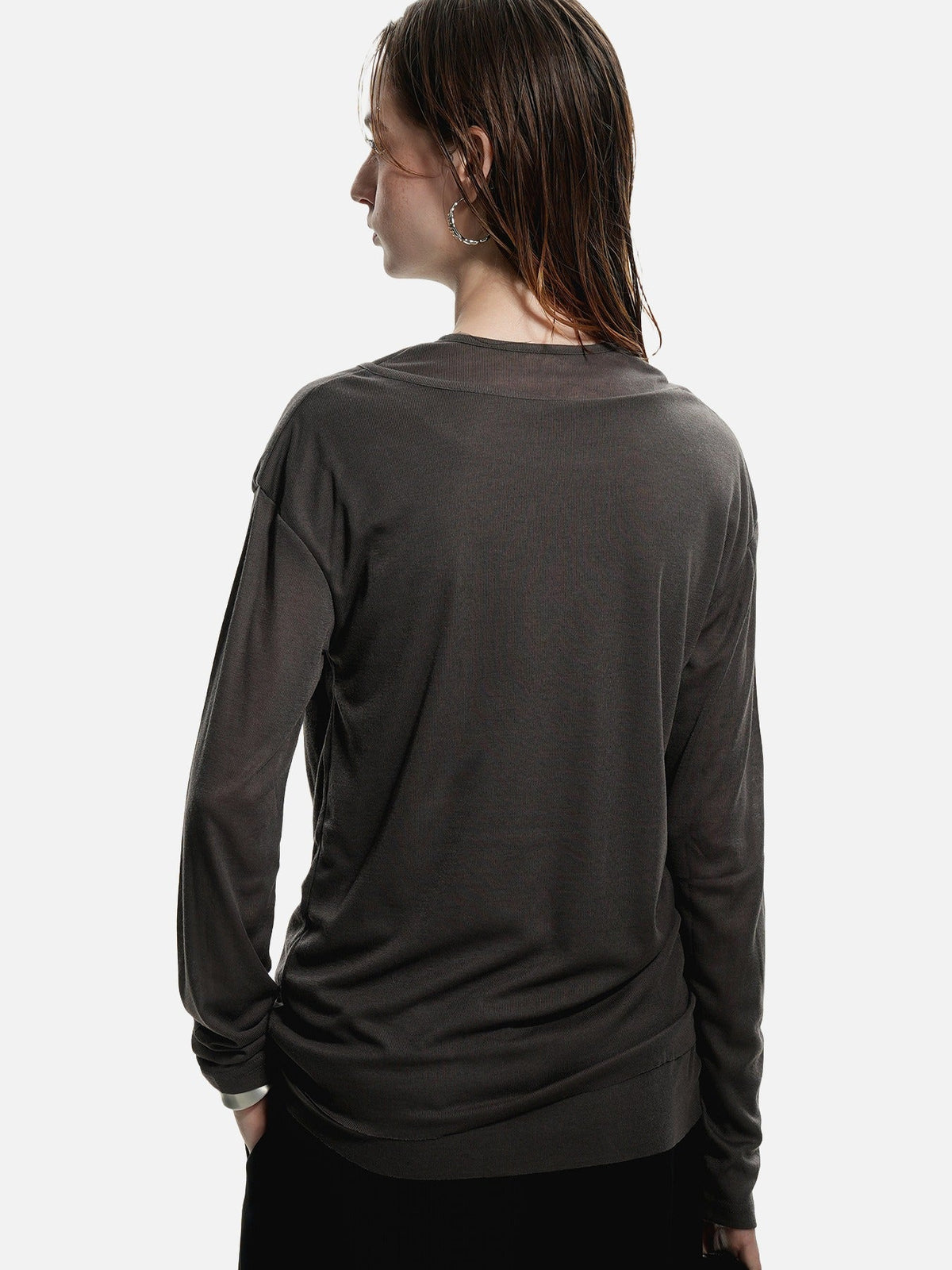 Layered Edge Black Knit Long Sleeve Top