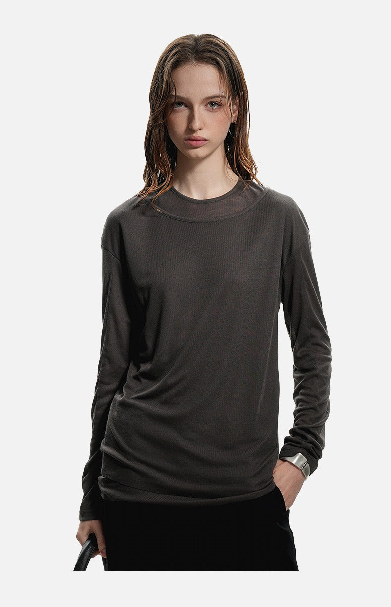 Layered Edge Black Knit Long Sleeve Top