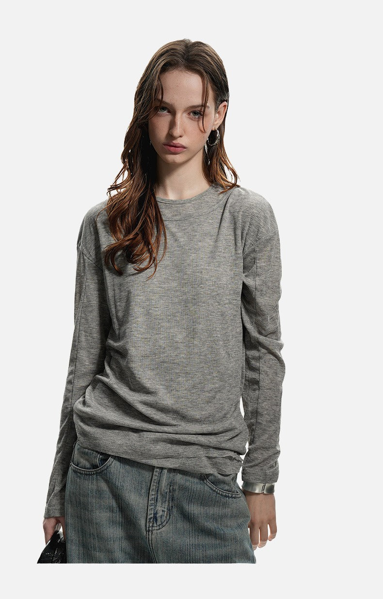 Layered Edge Black Knit Long Sleeve Top