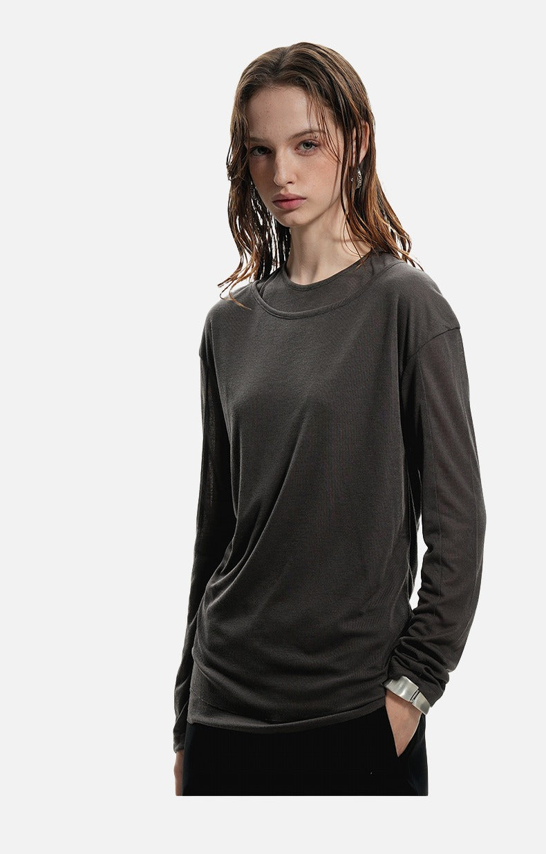 Layered Edge Black Knit Long Sleeve Top