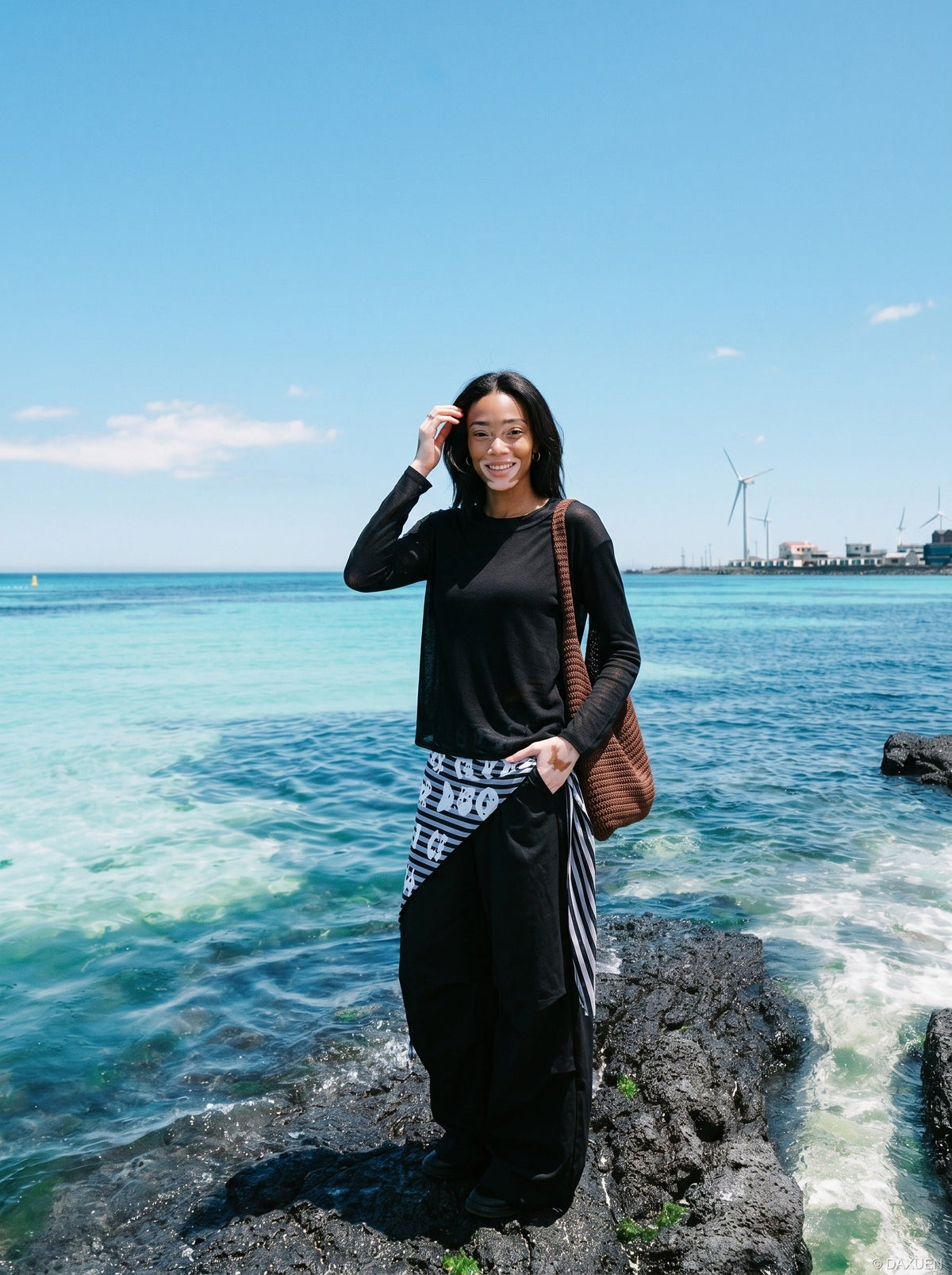 Layered Edge Black Knit Long Sleeve Top