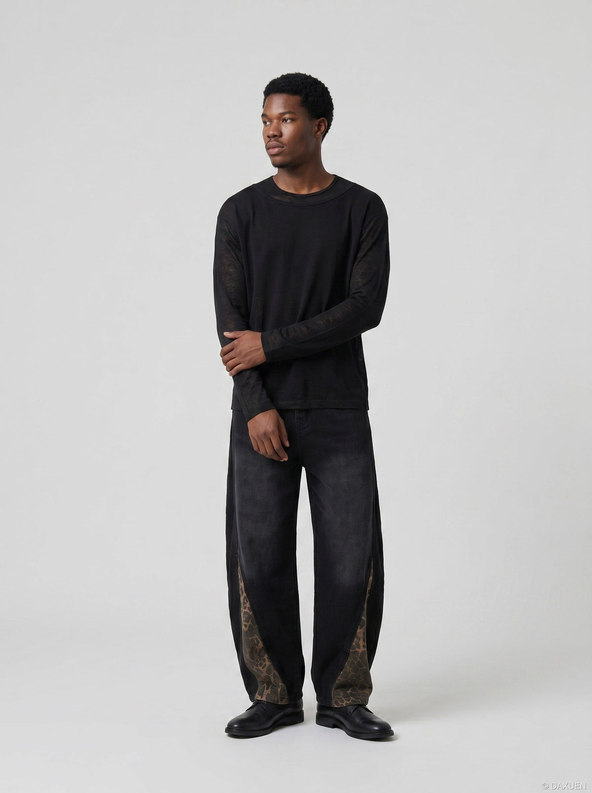 Layered Edge Black Knit Long Sleeve Top