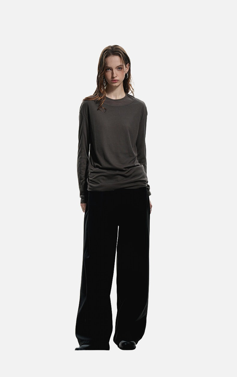 Layered Edge Black Knit Long Sleeve Top