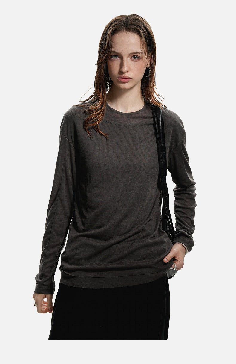 Layered Edge Black Knit Long Sleeve Top