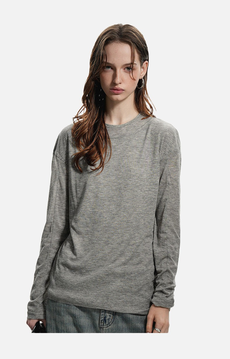 Layered Edge Black Knit Long Sleeve Top