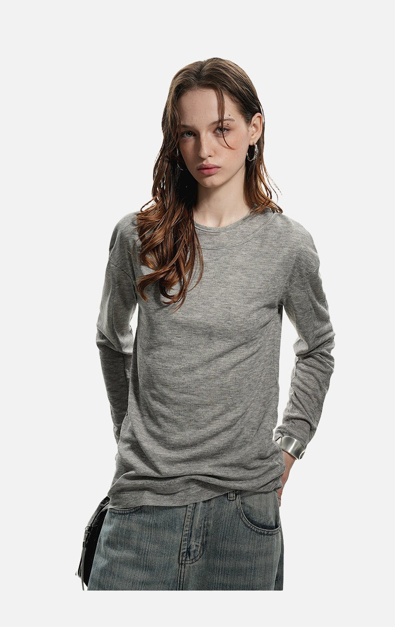 Layered Edge Black Knit Long Sleeve Top