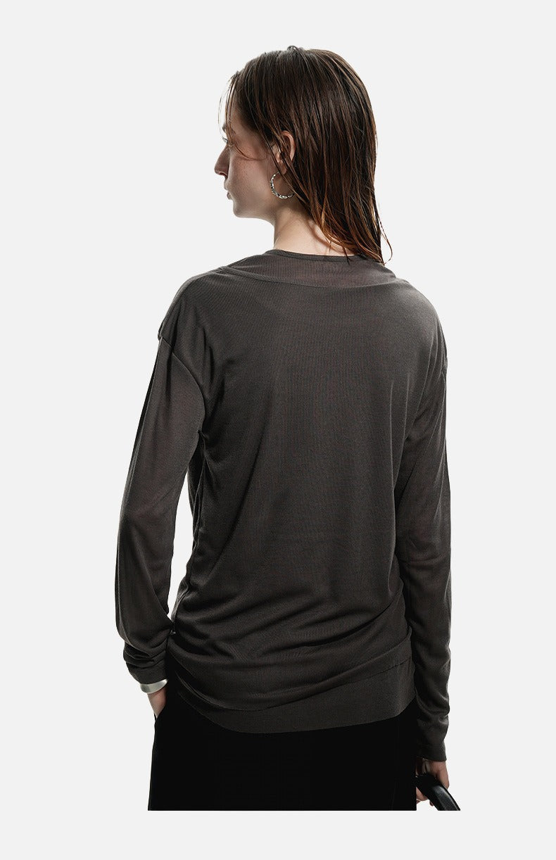 Layered Edge Black Knit Long Sleeve Top