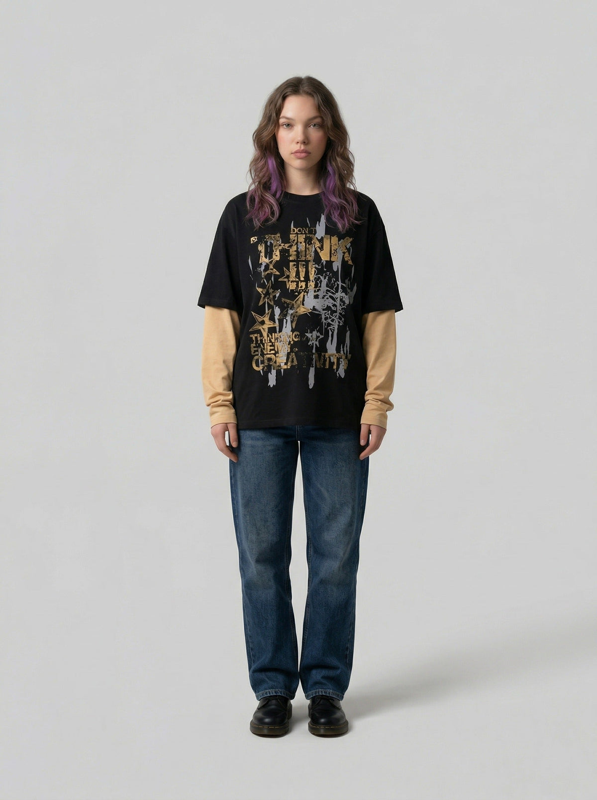Langarm-T-Shirt mit Grafikprint im Lagenlook