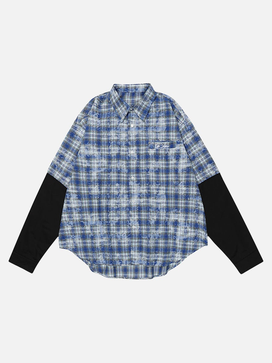 DAXUEN Layered plaid oversized long-sleeve shirt